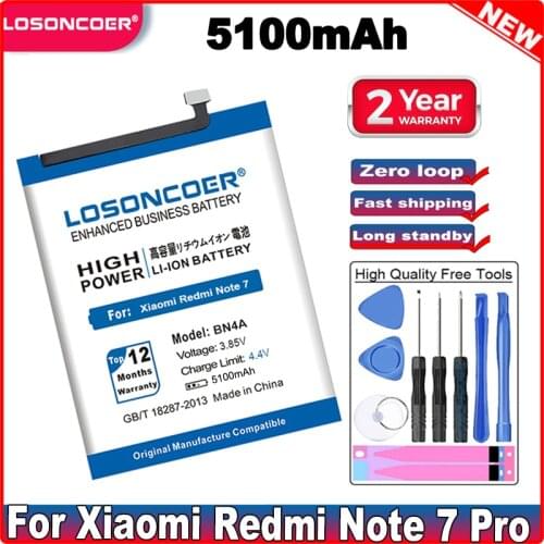 LOSONCOER 5100mAh BN4A Batteries For Xiaomi Redmi Note 7 Note7 M1901F7C Battery