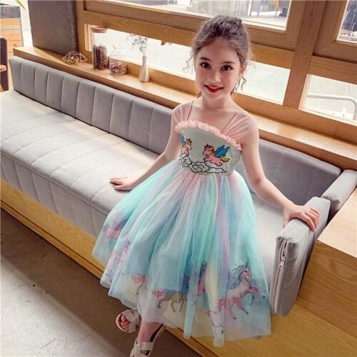 Baby Clothes 2021 Summer Girls Dress Children Dream Rainbow Pony Princess Dresses Girl Suspender Dress Children Clothing 2-8 Age