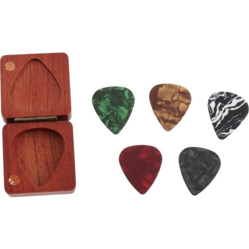 Electric Bulk Guitar Picks Plectrums Colored Smooth Bass Uke W/ Rosewood Box