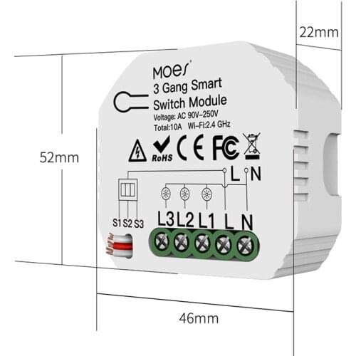 WiFi Smart Switch Module 3 Gang 1/2 Way Mini DIY Switch Module Tuya/Smart Life App Light Switch Works with Alexa Google Home