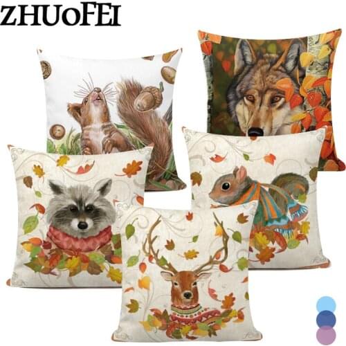 Cute Squirrel Print Cushion Covers Home Decoration Pillowcase Thanksgiving Day Decor Pillow Covers Polyester Throw Pillowcase