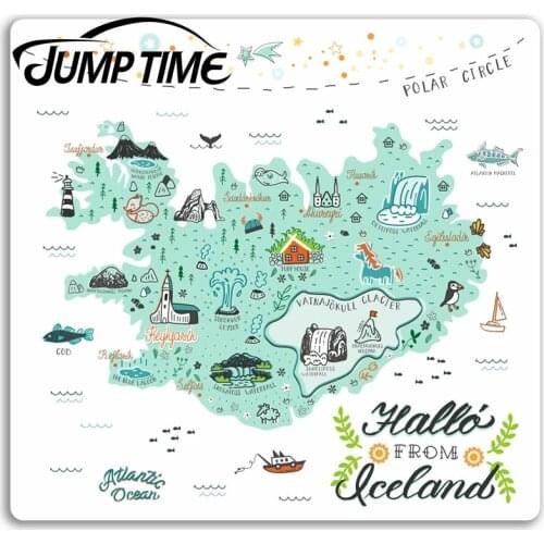 Jump Time Iceland Map Vinyl Stickers Cool Travel Sticker Laptop Luggage Waterproof Car Decal Window Bumper Auto Accessories
