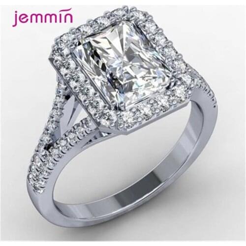 Boutique Women 925 Sterling Silver Engagement Rings Geometric Square CZ Zircon Clear Crystal Korean Trend Ring Bijoux Jewelry