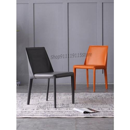 Saddle Leather Chair Italian Modern Simple Desk Chair Household Net Red Iron Art Chair Nordic Luxury Dining Chair Restaurant Cha