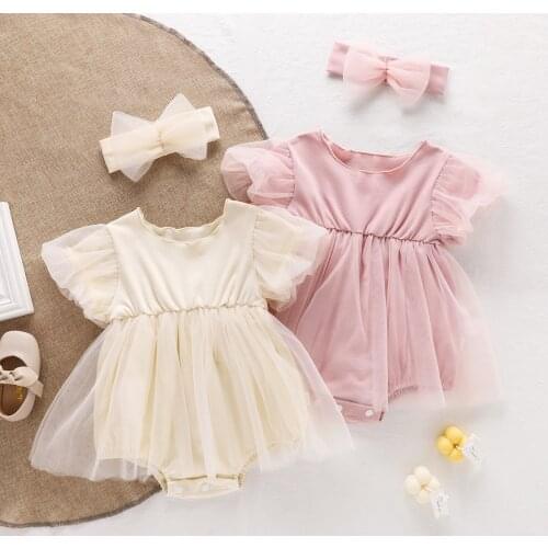 Summer Baby Girls Peincess Dress Newborn Birthday Party Puff Sleeve Tulle Dresses Rompers Girl Clothes Cotton Overalls 0-24M