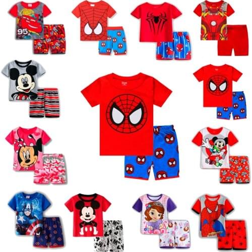 Summer pajamas sleepwear Children Short Sleeve Sleepwear Spiderman Captain America Boys Cartoon Pyjamas Girl Clothing Nightwear