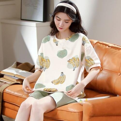 Cartoon Sleepwear For Women Cotton Pajamas Set Girls Casual Home Wear Suit Home Clother For Woman Summer Pyjamas Short Sleeve