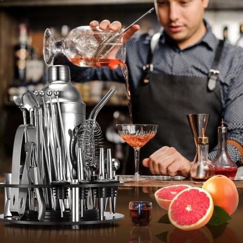 31pcs Matte Black Cocktail Shaker Set With Rotating Stand Stainless Steel Bar Tools Set For A Fantastic Mixing Experience
