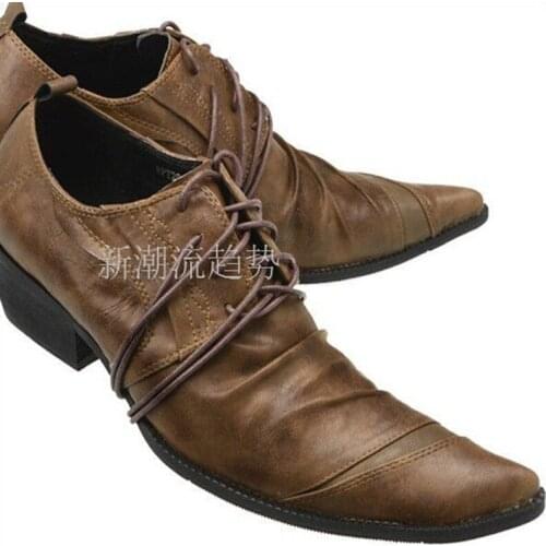 Deification New Cow Leather Formal Mens Dress Shoes Lace Up oxford shoes for men Fashion Med Heel Pleated Skin Wedding Shoes Men