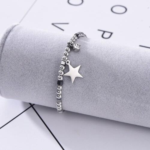 Couple Trendy Star Zircon Pendant Bracelet Stainless Steel Beads Bracelets Unisex Fashion Jewelry Accessories