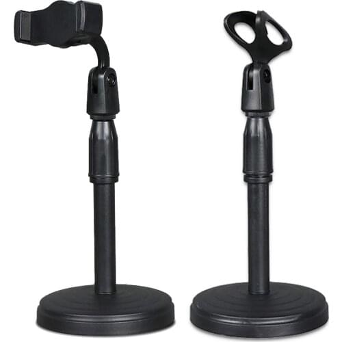 Microphone Stand,Desktop Stand with Microphone Clip,Universal Mic Mount with Heavy Compact Base,Height Adjustable Cell Phone Cli