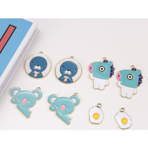 10pcs DIY Kawaii Animals Enamel Charms Hippo Koala Bear Omelet Alloy Drop Oil Pendants Flaoting Jewelry Earrings Accessory YZ514