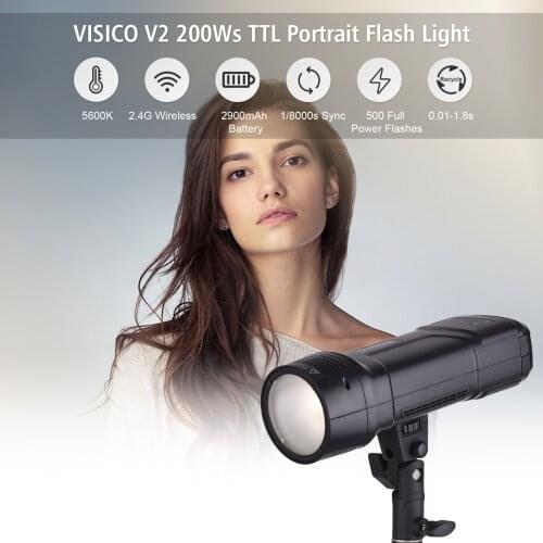 VISICO V2 Portable ETTL Studio Flash Light Photography Pocket Fill Lamp 200Ws 5600K+Flash Trigger for Canon 450D/600D/700D/5D2/6