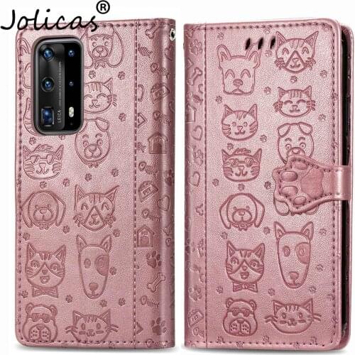 Transparent Cases For Huawei P40 Dog Footprints Coques PU Leather Flip Wallet Case Huawei case P40 Pro P30 Nova 4E Lite Plus