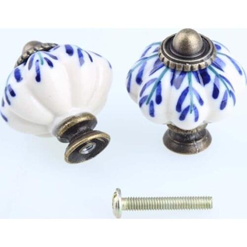 33mm white and blue porcelain drawer cabinet knobs pulls antique bronze dresser kitchen cabinet door handles ceramic knobs