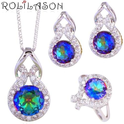 Stamped stamped Clip Earrings Necklace Pendant rings Anniversary Rainbow AAA CZ Fashion Jewelry Set JS621