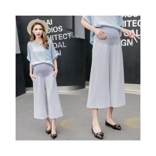 Maternity pants spring and summer new tide mom wear casual pregnant stomach lift pants loose wide leg nine points pants