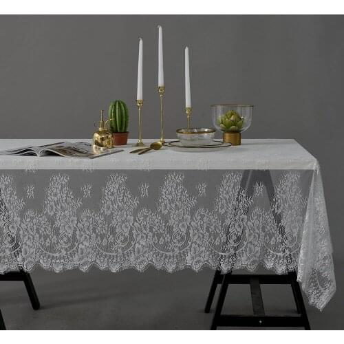 American Country Rectangular Hollow Lace Tablecloth White Party Kitchen Dining Table Cloth Desk Cover For Weddin Events Supplies