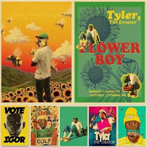 Tyler The Creator Flower Boy Band Music Cover Hip Hop Rapper Star Retro Poster Art Painting for Home Room Decor Wall Stickers