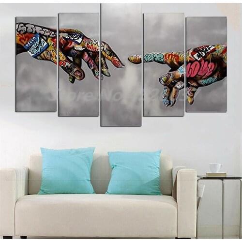 Street Art Classic Graffiti Adam 5 Pieces Hand Of God Art Prints Posters Abstract Colorful Wall Decoration