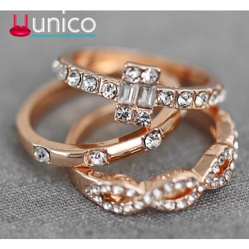 UUNICO 2019 Best selling new flash inlaid zircon ring European and American creative cross ring full ring set of 3