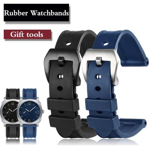 Waterproof Silicone Sports Band for h-uawei Sam-sung Watchband 20mm 22mm Rubber Strap for P-anerai PAM111 441 Men Metal Clasp