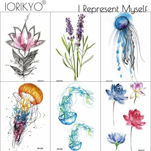 3D Waterproof Flash Lavender Jellyfish Cute Tattoos Temporary For Kids Children Hands Fake Tattoo Stickers Ocean Reed Women Tato