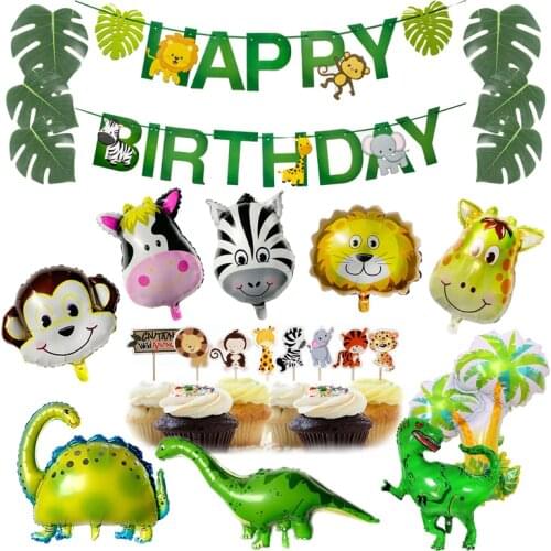 Animal Balloon Birthday Safari Party Dinosaur Jungle Party Theme Zoo Birthday Party Decoratino Kids Happy Birthday Banner Decor