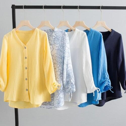 2021 Spring Design New Women Chic Long Sleeve V-Neck Fashion Light Blue Floral Print Patchwork Casual Shirts Blouse