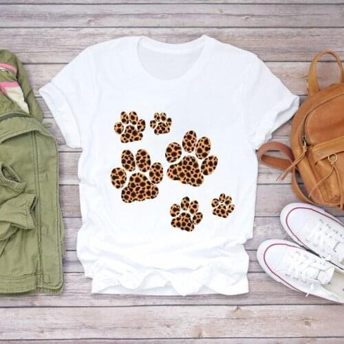 Women T-shirts Paw Leopard Dog Pet Animal 90s Summer Autumn Cute Ladies Print Lady Womens Stylish T Top Shirt Summer Tee T-Shirt
