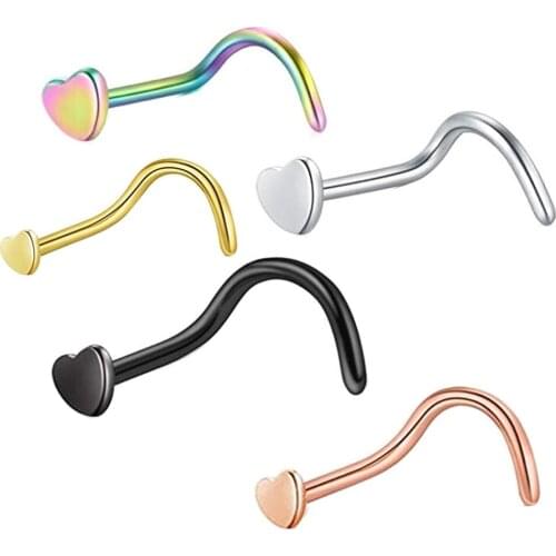 Women Ladies Body Jewelry Nose Stud Piercing Heart Nose Stud Party Stainless Steel Club Heart Shape Fabala Wedding Stylish