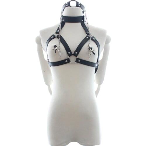 Female SM Costume Lingerie adult sex leather bondage collar Nipple Clamp costumes Sex Slave Uniform