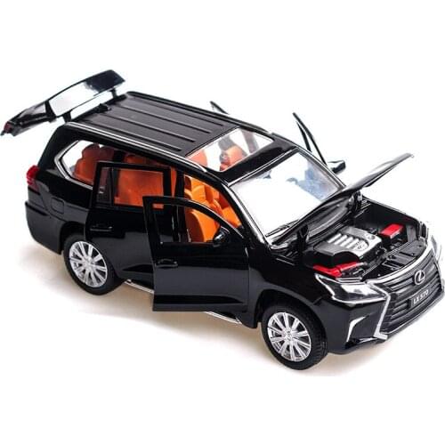 1:32 for Lexus LX570 Alloy Pull Back Car Model Diecast Metal Toy Vehicles with Sound Light 6 Open Doors for Kids Gift