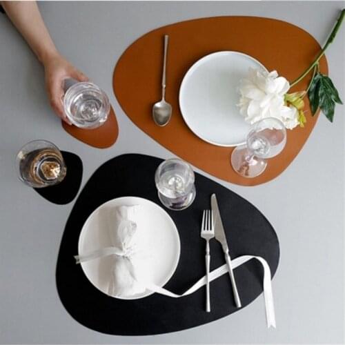 12 PCS Leather Placemats Waterproof Mat Coaster Plate Tableware Pad Plates Bowl Round Design Nonslip Dinner Meal Kitchen Table