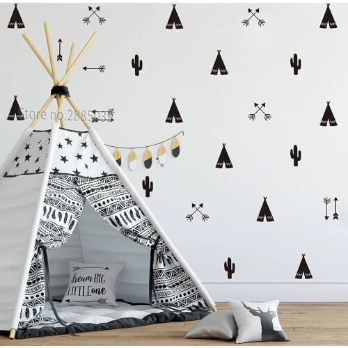 46pcs/set Teepee Tent Arrow DIY Decals Strong Self-adhesive Wall Sticker For Kids Baby Nursery Wall Decor Stickers Vinyl JW590