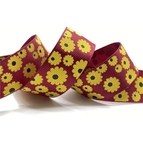 5yards 1" 25MM Grosgrain Ribbon Printed flowers for Christmas Wedding Decoration DIY Sewing Handmand Craft Accessories #05