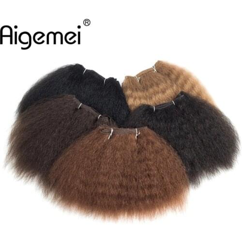 Aigemei High Temperature Fiber Kinky Straight Short Weave Bundles Sewing Black Synthetic Hair Heat Resistant Fiber Wefts
