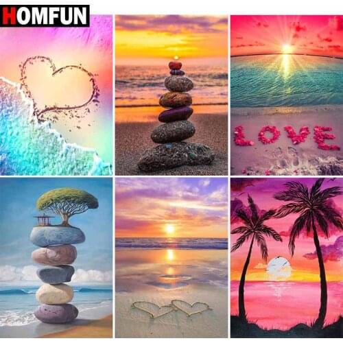 HOMFUN Full Square/Round Drill 5D DIY Diamond Painting“Beach sunset landscape” Embroidery Cross Stitch 5D Home Decor Gift