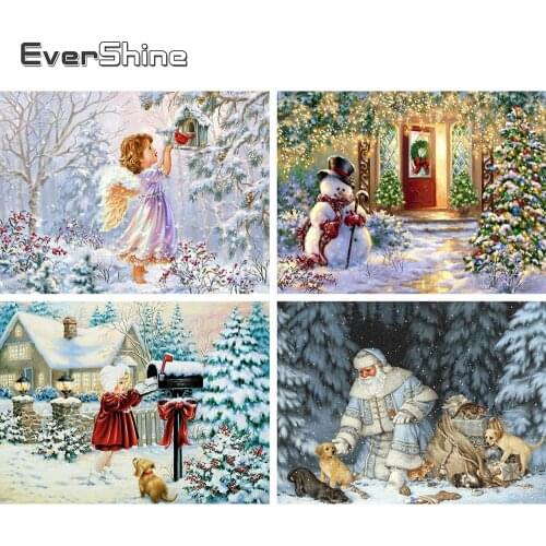 Evershine Diamond Painting Christmas Landscape Full Square Diamond Mosaic Full Embroidery Scenery Snow Cross Stitch Holiday Gift
