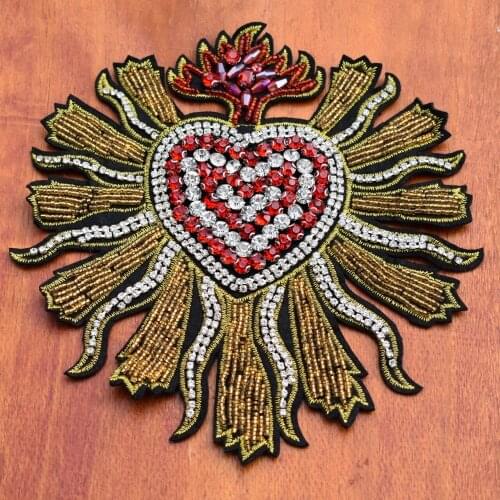 High Density Beaded Heart Shaped Patch for Clothing Ironning on Beading Applique Shirt Shoes Bags DIY Decoration Patches