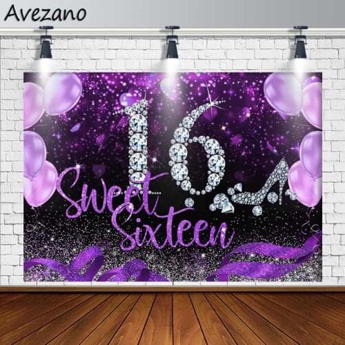 Avezano Photography Backdrops 16th Birthday Party Sweet Purple Balloon High Heels Backgrounds Photo Studio Photozone Photophone