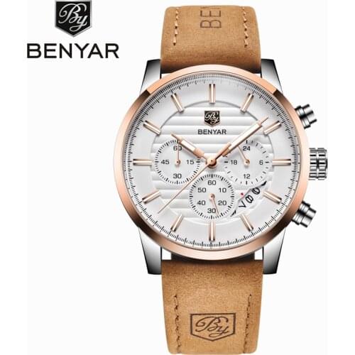 BENYAR Mens Watches Watch Men / Gold / Military / Sports / Watch Luxury Mens Quartz Watch Leather Waterproof Relogio Masculino