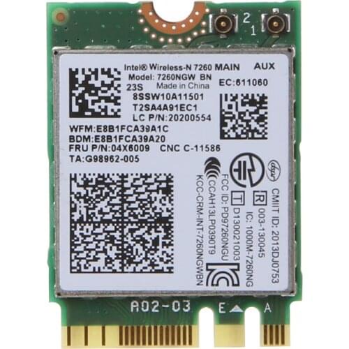 Wireless Adapter Network Card for Lenovo Thinkpad T440 W540 L440 T450P Intel 7260NGW BN Wireless WLAN Card 04W3830/04X6009/04X60