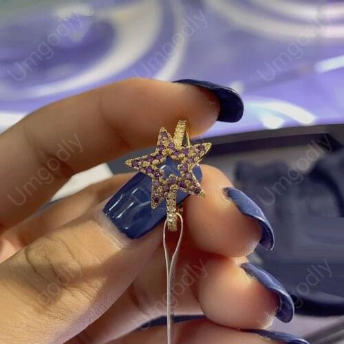 Brand 1:1Copper Ring Fashion Gold Color Tropical Jungle Purple Zircon Star Ring Women August Luxury Jewelry