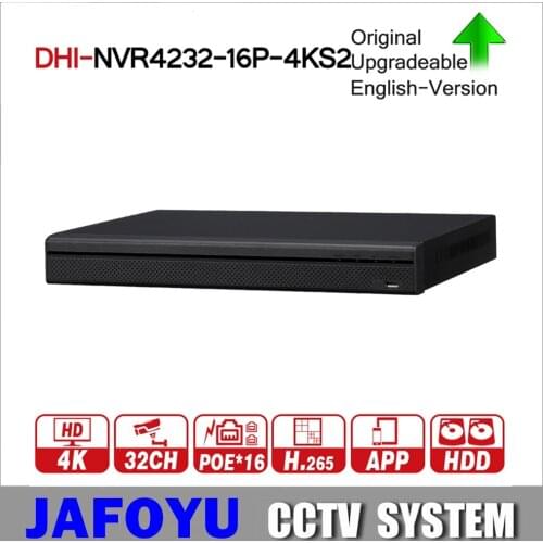 DH NVR4232-16P-4KS2 with logo original 4K 32CH NVR With 16CH POE Video Recorder 2 SATA Interface Support H.265 For IP Camera Kit