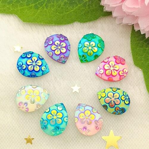 DIY 80pcs 12mm AB Resin Water Drop Flower Rhinestone Flatback Wedding Decoration Buttons