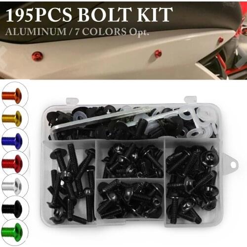For Honda For Kawasaki Z750 Z800 For YAMAHA MT03 MT07 MT09 MT10 R1 3 R125 195PCS CNC Full Fairing Bolts Kit Bodywork Screws Nut