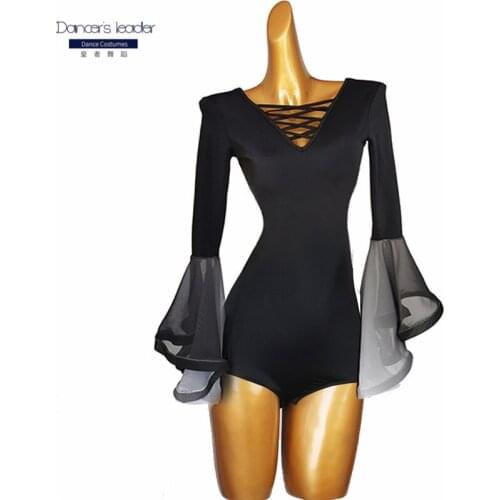 Elegant trumpet sleeve modern dance one-piece tops sexy bandage ballroom dance tops ballroom dance clothes Latin dance tops