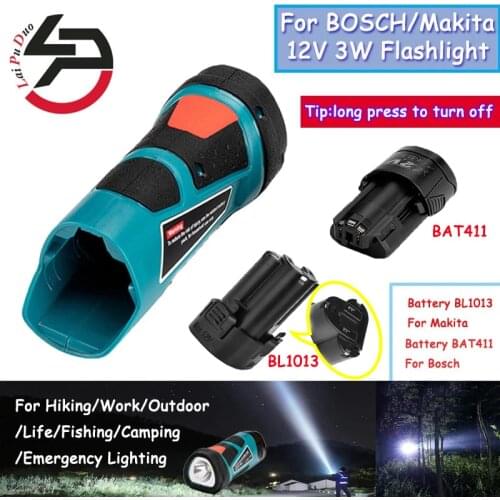 Laipuduo 3W 10.8V-12V LED Torch Work Light For Bosch BAT411 For Makita BL1013 Li-Ion Battery Rechargeable Lamps Flashlight