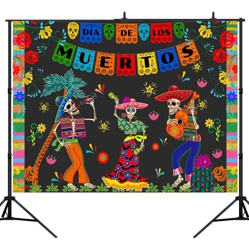 Lyavshi Day of The Dead Backdrop Mexican Sugar Skull Photography Background Dia DE Los Muertos Dress-up Party Fiesta Banner